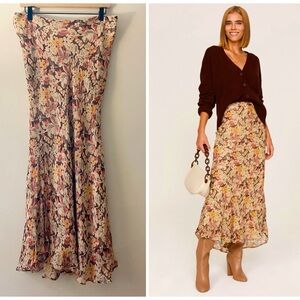Polo Ralph Lauren Brown Floral Midi Skirt Size 12 Viscose EUC Retail $298